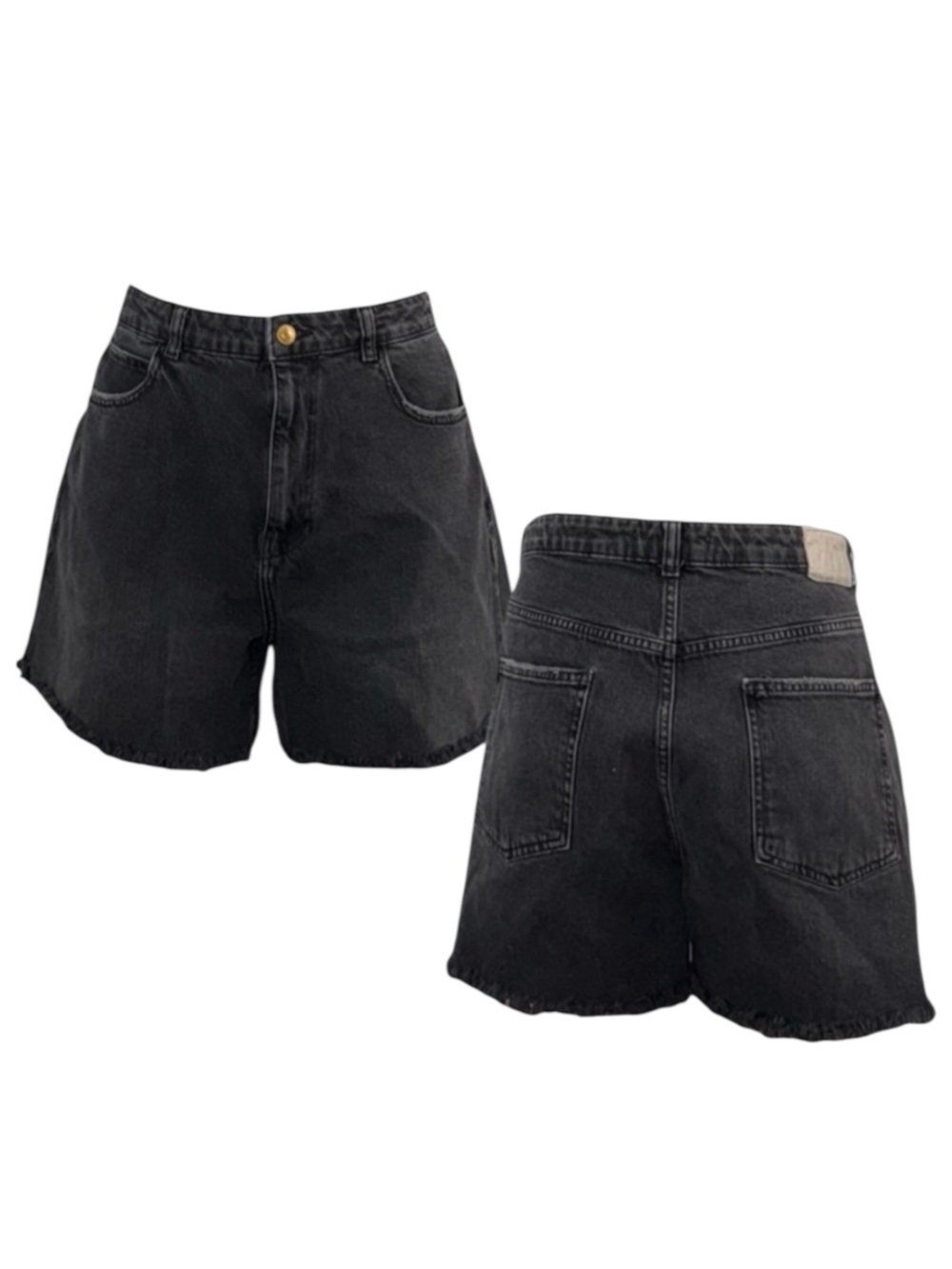Zara Black High-Rise Frayed Hem Denim Shorts